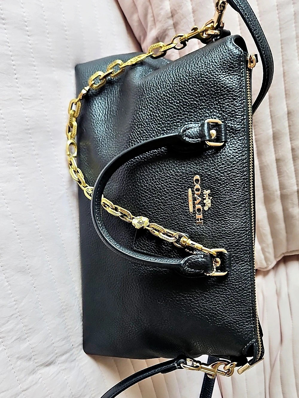 Coach Georgia Satchel Bag Black Shoulder Bag with Gold-Tone Hardware